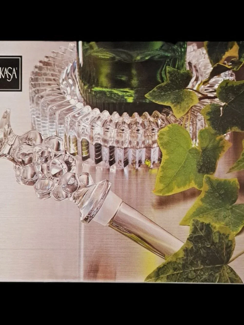 MIKASA Diamond Fire Wine Set Crystal Coaster & Wine Bottle Stopper Vintage NIB